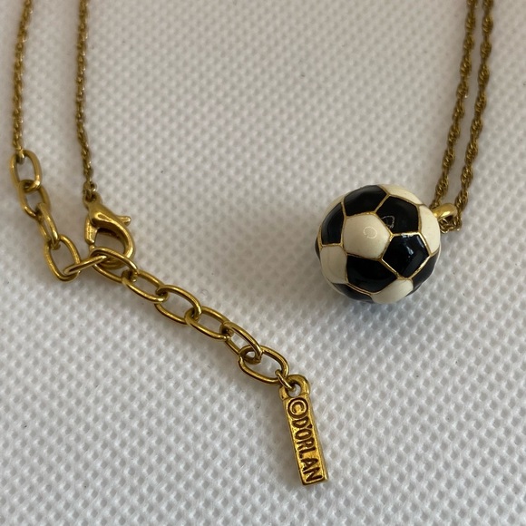 Vintage Jewelry - Vintage D’Orlan Enamelled Ball Pendant Gold Black White Necklace Chain Soccer